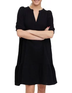 Wholesale 👍 Vero Moda Natali 2/4 Sleeve Cotton 👗 Dress In Black 🌟