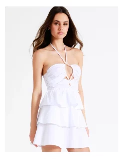 Discount 🤩 Miss Shop Organic Cotton Blend Ruffle Tiered Cut Out Mini 👗 Dress In White 😉 -Sweetheart Sales Store unnamed file 36