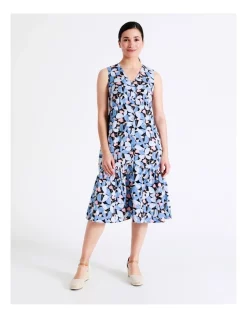 Budget 🎉 Regatta European Linen Blend Sleeveless Button Front 👗 Dress In Navy/Blues/Pink Floral 🔥