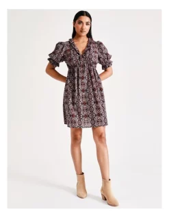 Best Pirce ⭐ Vero Moda Line 2/4 Sleeve Cotton 👗 Dress In Navy Blazer Aop 🔔