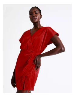 Best Pirce ⌛ Wayne Cooper Ruched Satin Mini 👗 Dress In Red 😉 -Sweetheart Sales Store unnamed file 436