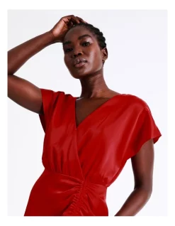 Best Pirce ⌛ Wayne Cooper Ruched Satin Mini 👗 Dress In Red 😉 -Sweetheart Sales Store unnamed file 437