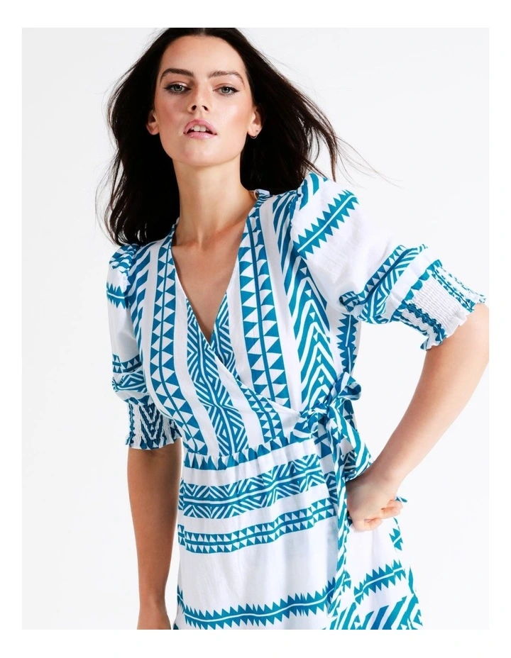 Best Sale π Vero Moda Dicthe Cotton Wrap π Dress In White/Blue π 4 Best Sale π Vero Moda Dicthe Cotton Wrap π Dress In White/Blue π - Image 2