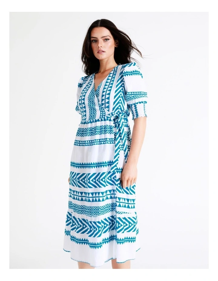 Best Sale π Vero Moda Dicthe Cotton Wrap π Dress In White/Blue π 5 Best Sale π Vero Moda Dicthe Cotton Wrap π Dress In White/Blue π - Image 3