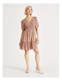 New ๐ Tokito Petite Shirred Bodice Tiered Mini ๐ Dress In Rust/White ๐