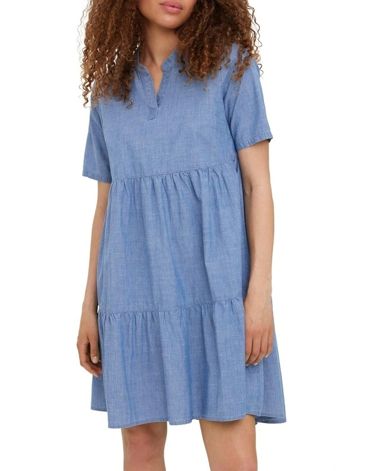 Wholesale ❤️ Vero Moda Paulina Cotton Tiered Tunic In Medium Blue Denim ❤️ 3 Wholesale ❤️ Vero Moda Paulina Cotton Tiered Tunic In Medium Blue Denim ❤️