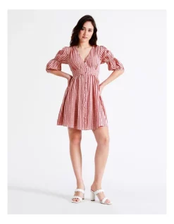 Flash Sale ⭐ Tokito Petite Puff Sleeve Button Through Check Mini 👗 Dress In Coral 🧨