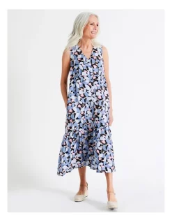 Best reviews of 🥰 Regatta European Linen Blend Sleeveless Button Front 👗 Dress In Navy/Blues/Pink Floral 😍