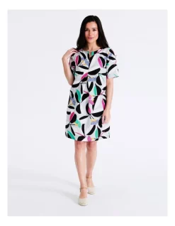 Hot Sale ✔️ Regatta European Linen Blend Short Sleeve 👗 Dress With Pockets Grey Floral 👍