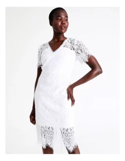 Best reviews of ⌛ Wayne Cooper V-Neck Lace Midi 👗 Dress In White 👏