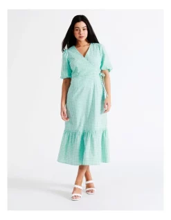 Hot Sale โ Tokito Organic Cotton Blend Check Midi Wrap ๐ Dress In Mint ๐
