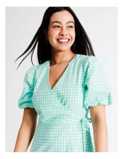 Hot Sale ⌛ Tokito Organic Cotton Blend Check Midi Wrap 👗 Dress In Mint 🎉 -Sweetheart Sales Store unnamed file 578