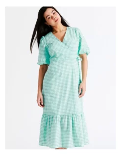 Hot Sale ⌛ Tokito Organic Cotton Blend Check Midi Wrap 👗 Dress In Mint 🎉 -Sweetheart Sales Store unnamed file 582