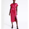 Deals 🧨 Wayne Cooper Ruched Satin Midi 👗 Dress In Hot Pink 😉
