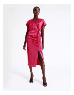 Deals ๐งจ Wayne Cooper Ruched Satin Midi ๐ Dress In Hot Pink ๐