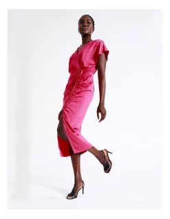 Deals 🧨 Wayne Cooper Ruched Satin Midi 👗 Dress In Hot Pink 😉 -Sweetheart Sales Store unnamed file 589