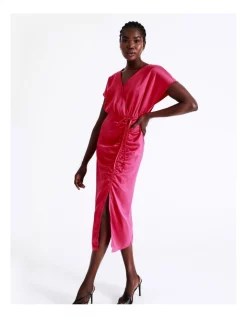 Deals 🧨 Wayne Cooper Ruched Satin Midi 👗 Dress In Hot Pink 😉 -Sweetheart Sales Store unnamed file 590