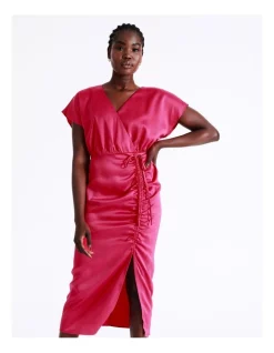 Deals 🧨 Wayne Cooper Ruched Satin Midi 👗 Dress In Hot Pink 😉 -Sweetheart Sales Store unnamed file 591