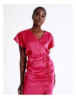 Deals 🧨 Wayne Cooper Ruched Satin Midi 👗 Dress In Hot Pink 😉 -Sweetheart Sales Store unnamed file 592