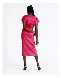 Deals 🧨 Wayne Cooper Ruched Satin Midi 👗 Dress In Hot Pink 😉 -Sweetheart Sales Store unnamed file 593