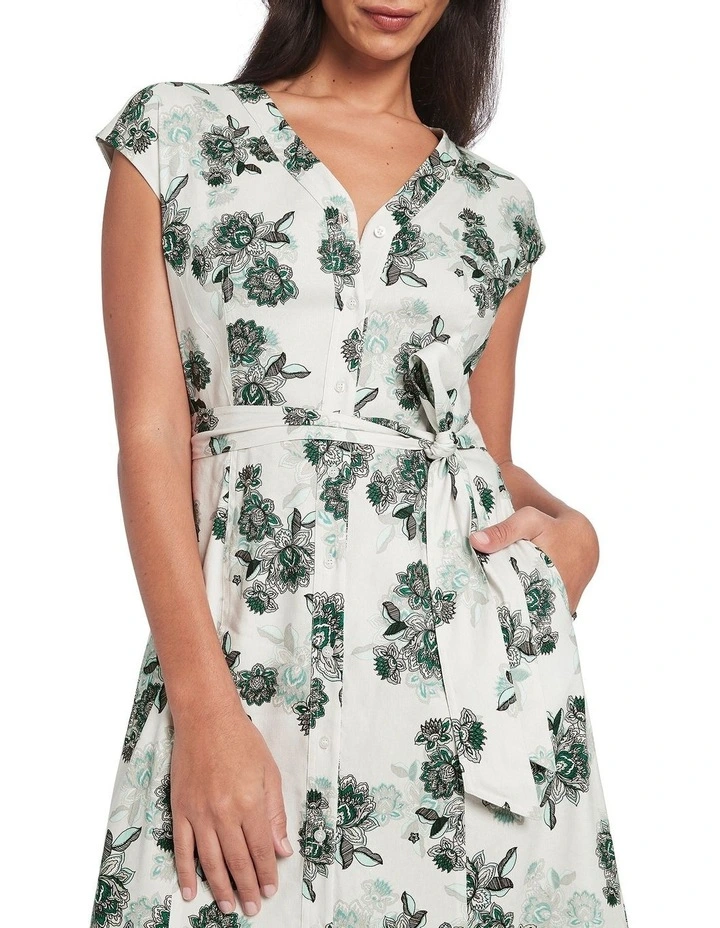 Best Sale π David Lawrence Laisa Stretch Linen π Dress In Ecru Multi π 6 Best Sale π David Lawrence Laisa Stretch Linen π Dress In Ecru Multi π - Image 4