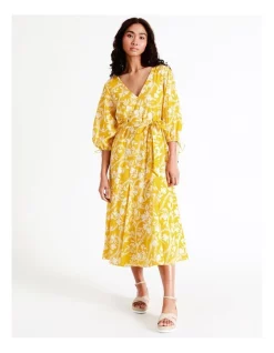 Top 10 ⌛ Piper Godet Shell Trim Organic Cotton Midi 👗 Dress Large Paisley Daffodil 🔔