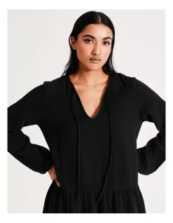 Brand new ⌛ Vero Moda Natalie Long Sleeve Cotton 👗 Dress In Black 👏 -Sweetheart Sales Store unnamed file 739