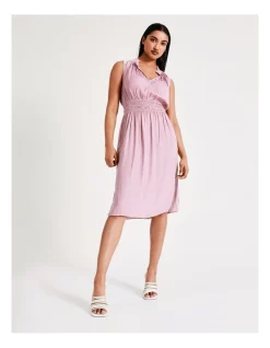 Cheapest 👍 Basque Shirred Waist Recycled Blend Satin Midi 👗 Dress In Mauve 👏