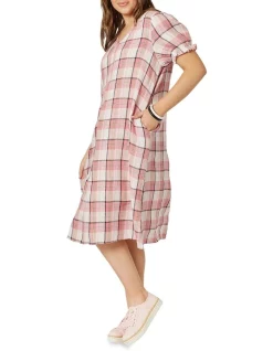 Best Pirce ✔️ Hammock & Vine Linen Check V Neck 👗 Dress In Multi ⭐ -Sweetheart Sales Store unnamed file 771