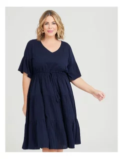 Outlet 🎁 Taking Shape Cotton Blend Self Check 👗 Dress In Navy 👏 -Sweetheart Sales Store unnamed file 794