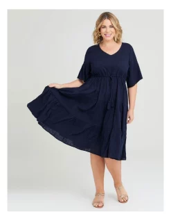 Outlet 🎁 Taking Shape Cotton Blend Self Check 👗 Dress In Navy 👏 -Sweetheart Sales Store unnamed file 796