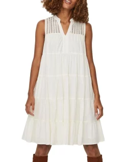 Cheapest ⭐ Vero Moda Loretta Cotton Embroidered Sleeveless 👗 Dress White 🎉