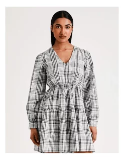 Coupon π Vero Moda Andrea Long Sleeve Cotton π Dress In Black/Snow White Check π