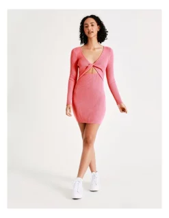 Wholesale 💯 Miss Shop Long Sleeve Twist Back Knit Mini 👗 Dress In Pink ✨