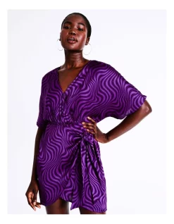 Best reviews of ✨ Wayne Cooper Satin Wrap Short Sleeve Mini 👗 Dress In Purple 👍