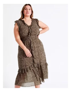 Budget โ Tokito Curve Recycled Shirred Waist Frill Feature Maxi ๐ Dress In Leopard ๐คฉ