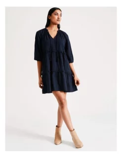 Deals 👏 Vero Moda Line Frill Cotton Tunic In Navy Blazer 🎉